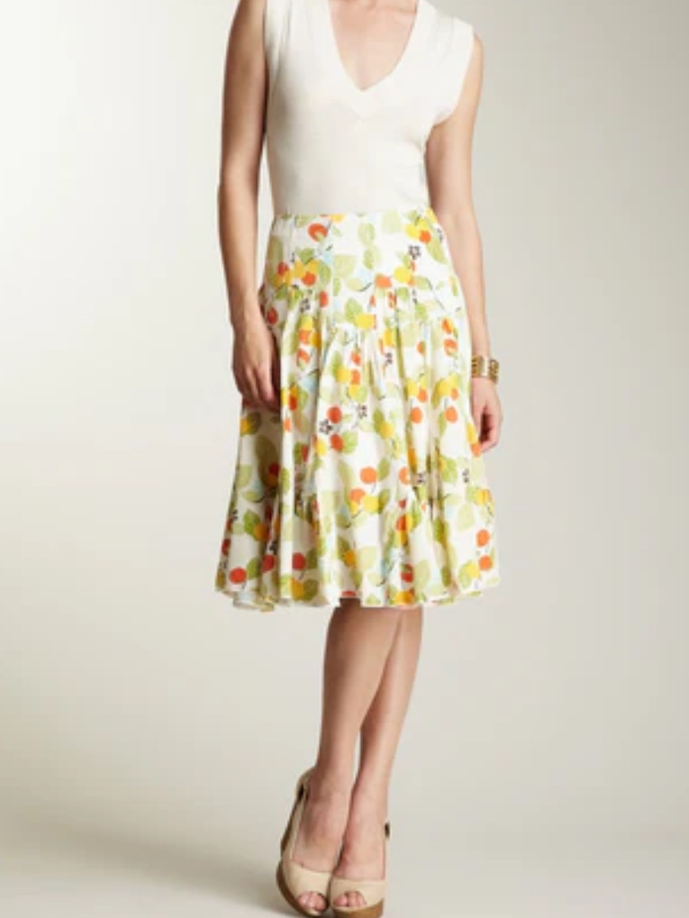 Anthropologie Polli Says Silk Ruffle Insert Fruit Skirt Sz 4 Like New Condition
